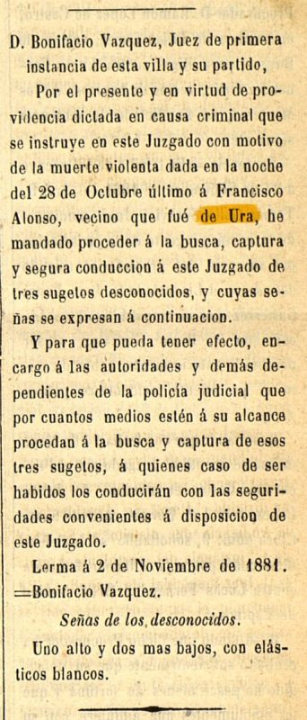 11 Nov. 1881 - Busca y captura